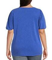 Moa Moa Plus Size Puffed-Sleeve Solid Top