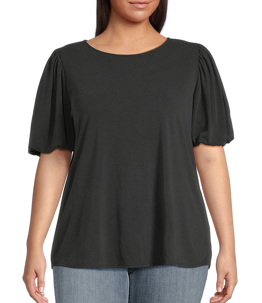 Moa Moa Plus Size Puffed-Sleeve Solid Top