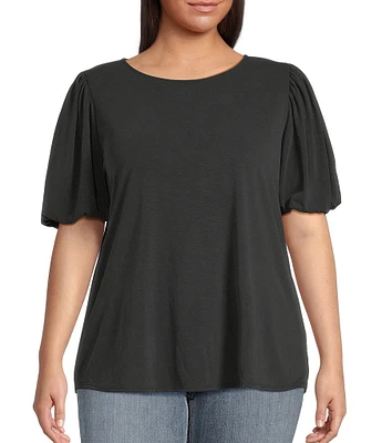 Moa Moa Plus Size Puffed-Sleeve Solid Top
