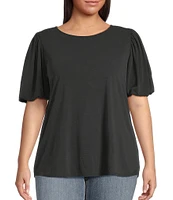 Moa Moa Plus Size Puffed-Sleeve Solid Top
