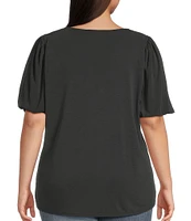 Moa Moa Plus Size Puffed-Sleeve Solid Top