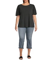 Moa Moa Plus Size Puffed-Sleeve Solid Top
