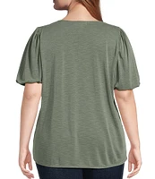 Moa Moa Plus Size Puffed-Sleeve Solid Top