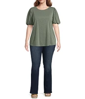 Moa Moa Plus Size Puffed-Sleeve Solid Top