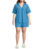 Moa Moa Plus Size Short Sleeve Collared Woven Button Front Shirt