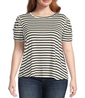 Moa Moa Plus Size Striped Short Sleeve Top