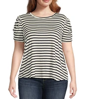 Moa Moa Plus Size Striped Short Sleeve Top