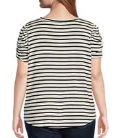 Moa Moa Plus Size Striped Short Sleeve Top