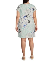 Moa Moa Plus Size V-Neck Short Sleeve News Print T-Shirt Dress