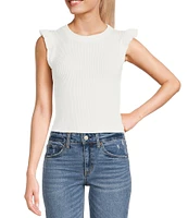 Moa Moa Ribbed Ruffle Sleeve Top