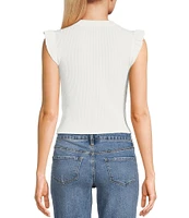 Moa Moa Ribbed Ruffle Sleeve Top