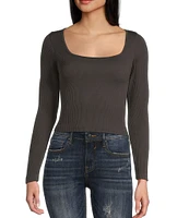 Moa Moa Seamless Ribbed Round Neck Long Sleeve Top