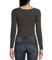 Moa Moa Seamless Ribbed Round Neck Long Sleeve Top