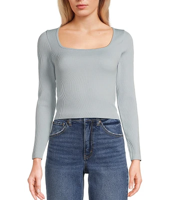 Moa Moa Seamless Ribbed Round Neck Long Sleeve Top