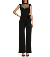 Moa Moa Short Ruffle Sleeve Mock Neck Jumpsuit