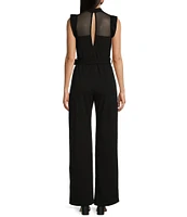 Moa Moa Short Ruffle Sleeve Mock Neck Jumpsuit