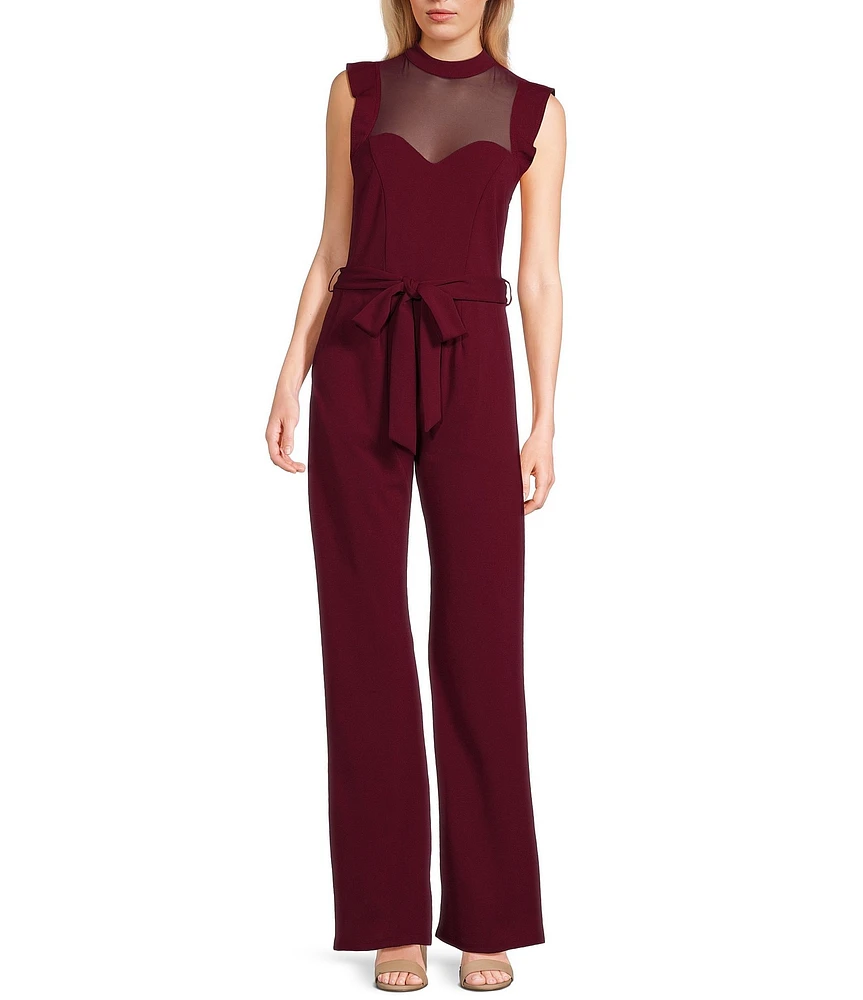 Moa Moa Short Ruffle Sleeve Mock Neck Jumpsuit