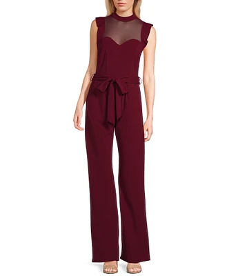 Moa Moa Short Ruffle Sleeve Mock Neck Jumpsuit