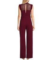 Moa Moa Short Ruffle Sleeve Mock Neck Jumpsuit