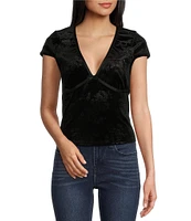 Moa Moa Short Sleeves V-Neck Burnout Velvet Top