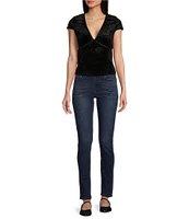 Moa Moa Short Sleeves V-Neck Burnout Velvet Top