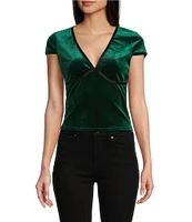 Moa Moa Short Sleeves V-Neck Velvet Top