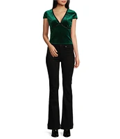 Moa Moa Short Sleeves V-Neck Velvet Top