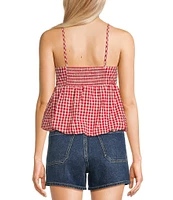Moa Moa Sleeveless Gingham Printed Bubble-Hem Tank Top