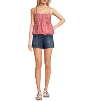 Moa Moa Sleeveless Gingham Printed Bubble-Hem Tank Top