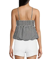Moa Moa Sleeveless Gingham Printed Bubble-Hem Tank Top