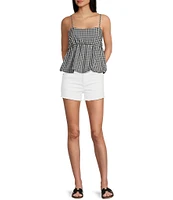 Moa Moa Sleeveless Gingham Printed Bubble-Hem Tank Top