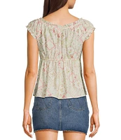 Moa Moa Sleeveless Printed Shirred Babydoll Top
