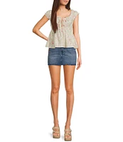 Moa Moa Sleeveless Printed Shirred Babydoll Top