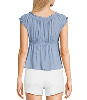 Moa Moa Sleeveless Solid Shirred Babydoll Top
