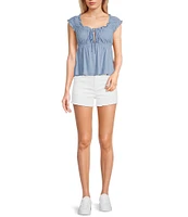 Moa Moa Sleeveless Solid Shirred Babydoll Top