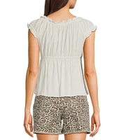 Moa Moa Sleeveless Solid Shirred Babydoll Top