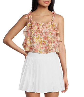 Moa Moa Sleeveless Tie Strap Floral Printed Top