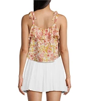 Moa Moa Sleeveless Tie Strap Floral Printed Top