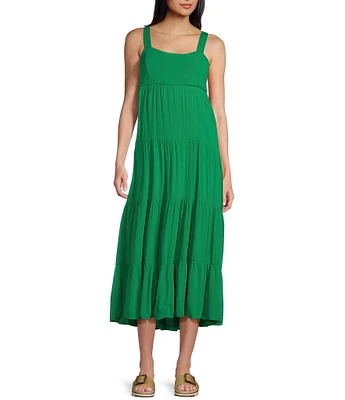 Moa Moa Sleeveless Square Neck Tiered Midi Dress