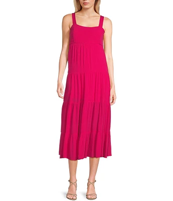 Moa Moa Sleeveless Square Neck Tiered Midi Dress