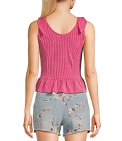 Moa Moa Sleeveless Tie Shoulder Rib Knit Tank Top