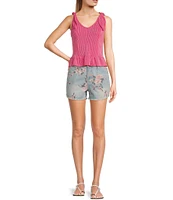 Moa Moa Sleeveless Tie Shoulder Rib Knit Tank Top