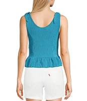 Moa Moa Sleeveless Tie Shoulder Rib Knit Tank Top