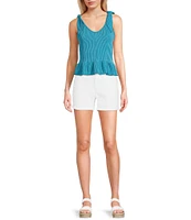 Moa Moa Sleeveless Tie Shoulder Rib Knit Tank Top