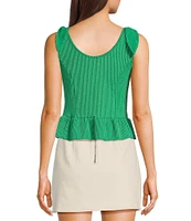 Moa Moa Sleeveless Tie Shoulder Rib Knit Tank Top