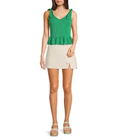 Moa Moa Sleeveless Tie Shoulder Rib Knit Tank Top