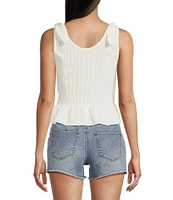 Moa Moa Sleeveless Tie Shoulder Rib Knit Tank Top
