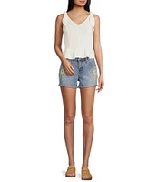 Moa Moa Sleeveless Tie Shoulder Rib Knit Tank Top