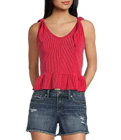 Moa Moa Sleeveless Tie Shoulder Rib Knit Tank Top
