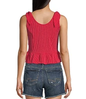 Moa Moa Sleeveless Tie Shoulder Rib Knit Tank Top